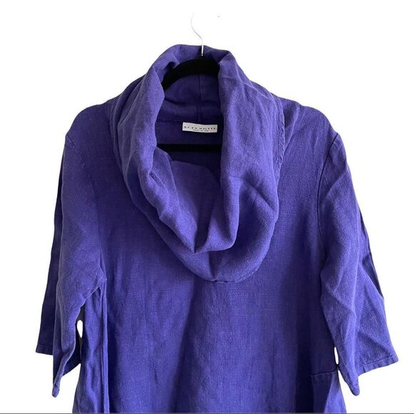 BRYN WALKER Linen Lagenlook Cowl Neck Asymmetrical Tunic Blouse Draped Purple XS - Picture 2 of 7